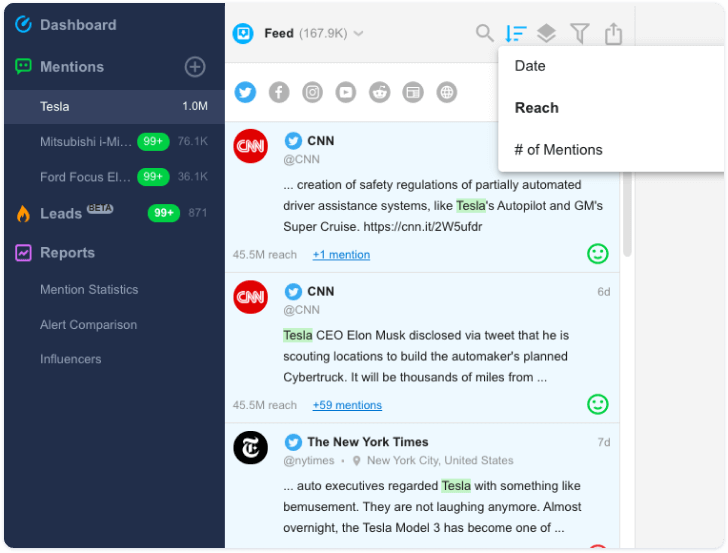 Mentions sorting